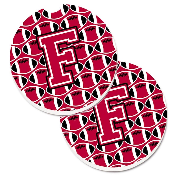 Carolines Treasures Letter F Football Crimson and White Set of 2 Cup Holder Car Coaster CJ1079-FCARC - main
